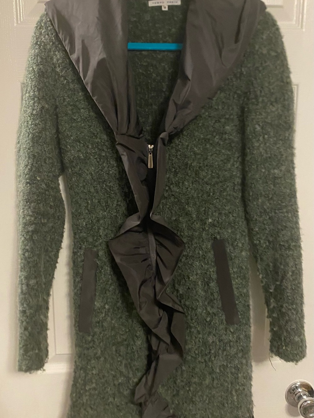 Tempo Paris Gray Teddy Bouclé Jacket with Ruffle Trim